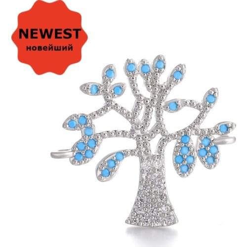 21mm*23mm Copper Micro Pave Blue Zircon Rhinestone Fashion Tree of Life Pendant For Jewelry Making DIY Bracelet Connector Charms