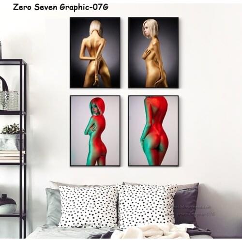 Fashion Woman Body Art Photo Golden Body Canvas Painting Print Poster Living Room Wall Picture Home Decoration