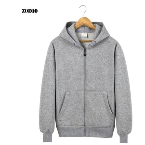 ZOEQO New men hooded fleece zip hoodie men thick solid color sweatshirt mens casual hoodies sportswear hooded sweatshirts