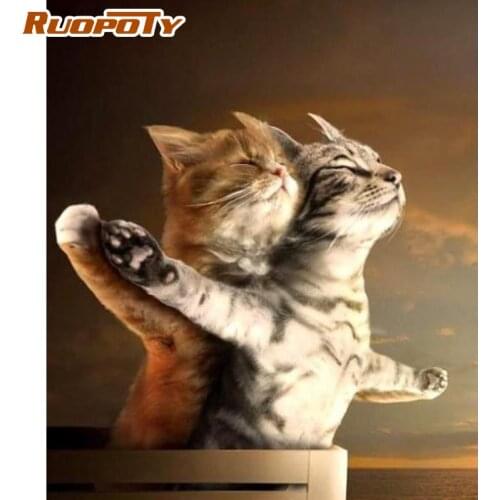 RUOPOTY Frame Picture Two Cat Animal Diy Painting By Numbers Coloring By Numbers Acrylic Canvas Painting Handpainted Drawing Art