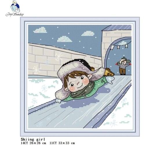 Cartoon skiing girl cross stitch kit DMC 14ct11ct canvas print cross stitch needlework embroidery set DIY wall decoration crafts