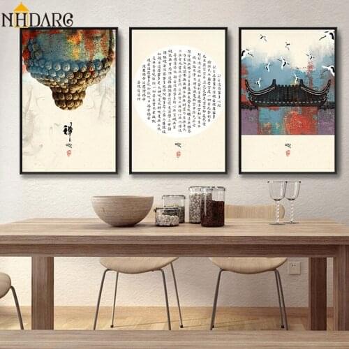 New Chinese Style Buddhas head Zen Scenery Calligraphy Canvas Print Painting Poster Art Wall Picture for Living Room Home Decor