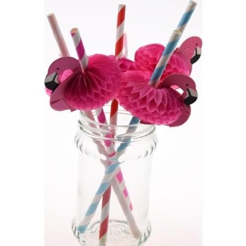 50PCS 3D Flamingo Paper Straws Hawaii Party Decorations Birthday Party Supplies Kids Striped Disposable Tableware Straw