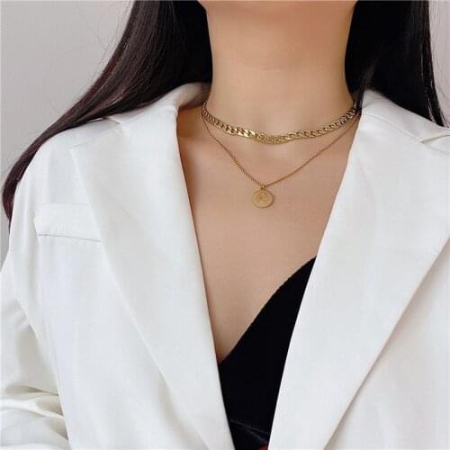Huge Bud 2pcs Pendant Necklaces Gold Plated Chunky Cuban Link Chain Chokers Vintage Portrait Pendant Jewelry Party Accessories
