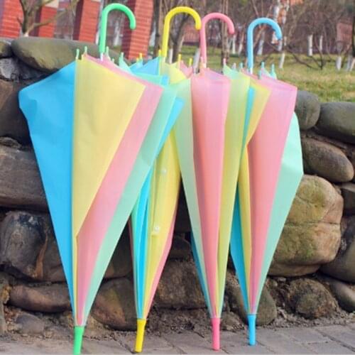 Rainbow transparent umbrella environmental protection spell color straight pole long handle automatic umbrella gift 30pcs/lot