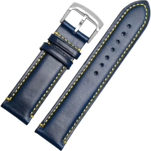 23mm For Substitute Citizen AT8020 JY8078 wristband genuine leather strap blue Watch Band with folding buckle bracelet