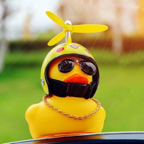 Lucky Duck Society Lovely Car Ornament Creative Car Dashboard Toys with Helmet and Chain Car Decoration Accessories Ornament