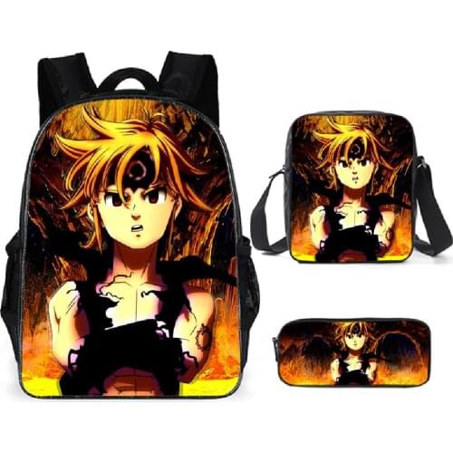 Seven Deadly Sins School Bag Set for Teenager Boys Girls Backpack Children Student School Rucksack 3D Anime Mochilas