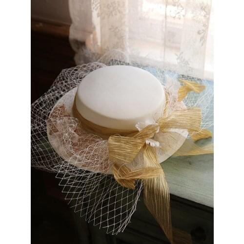 Big Ribbon Bow Veil Wedding Hat For Women French Fairy Lace Flower Fascinator Fedora Hat Ladies Party Photo Shooting Headdress