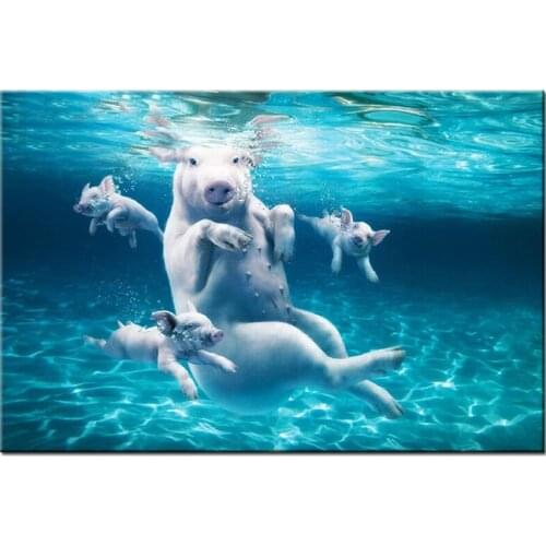 Modern Wall Art Diy Diamond Painting Diving Pig Home Decor Square Round Mosaic Cross Stitch 5D Hand Drilling EmbroideryZP-4710