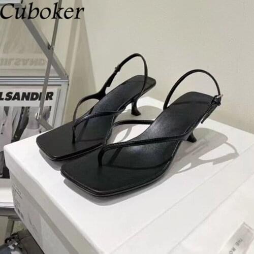 Runway Square Toe Flip Flops Women Sandals Strange Heel Slingback Ladies Slides Summer Brand Designer Women Party Dress Shoes