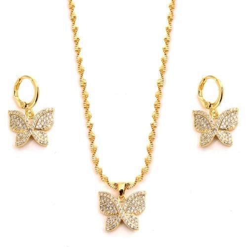 Gold Necklace Earring Set Women Party Gift cz butterflyJewelry Sets daily wear mother gift wedding bridal DIY charms women girl