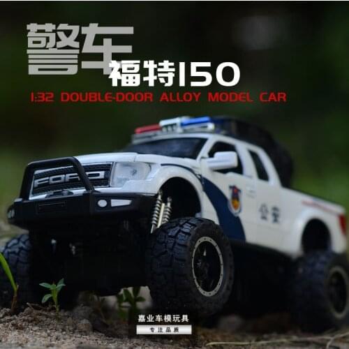 1:32 high simulation Ford F150 big wheel off-road police car alloy sound and light pull back car model for children gifts