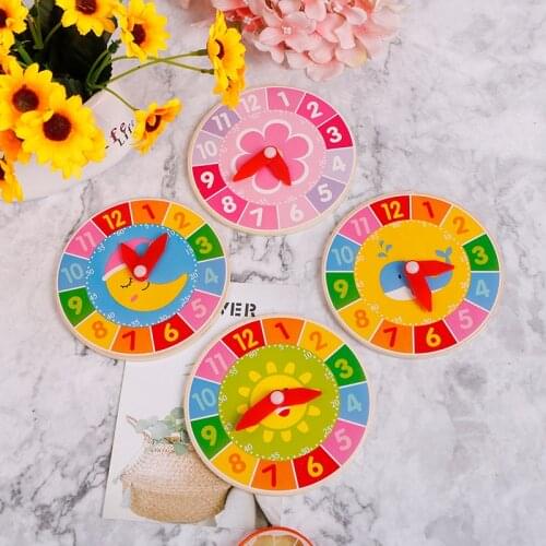 1 Pc New 11*11cm Children Wooden Colorful Clock Toys for Kids Hour Minute Second Cognition Early Preschool Teaching Aids