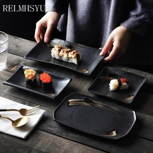 1PC RELMHSYU Japanese Style Retro Ceramic Porcelain Sushi Snack Dessert Sashimi Dinner Plate Dish Household Tableware