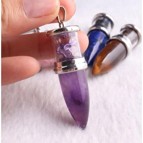 6PCS High Quality Divination Pendants Bullet Natural Stone Crystal Necklace Pendulum Chakra Energy Healing Charms Jewelry