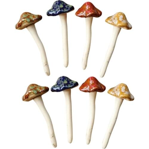 8Pcs Garden Ornaments Toadstools Ceramic Fairy Decoration Mushrooms Magical