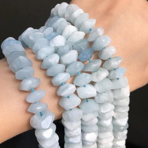 AA Natural Faceted Blue Aquamarines Stone Round Loose Spacer Beads For Jewelry Making Diy Woman Bracelets Necklace 7.5Inches