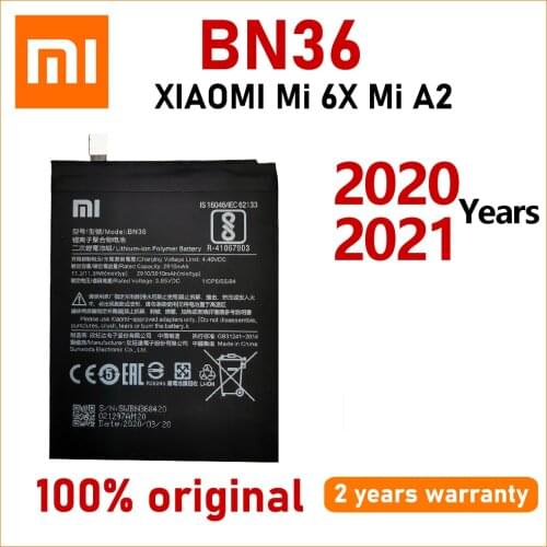 Xiao Mi New 100% Original 3010mAh BN36 Battery For Xiaomi Mi6X Mi 6X MiA2 Mi A2 Mobile Phone Batteries Bateria