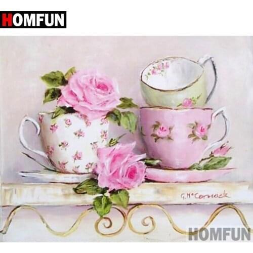 HOMFUN Full Square/Round Drill 5D DIY Diamond Painting "Teacup flower" Embroidery Cross Stitch 5D Home Decor Gift A09531