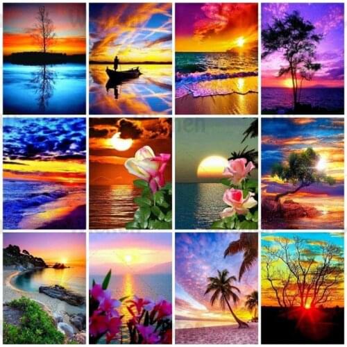 Diamond Painting Sunset Landscape Cross Stitch Diamond Embroidery Sea Beach Sale Rhinestones Art Gift Bead Picture Kits Wall Dec