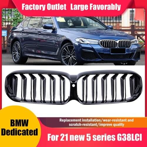 Car Modified Dual-line Did-net Car Front Bumper Center Grid Car Styling ABS Plastic With Camera Hole Glossy Black