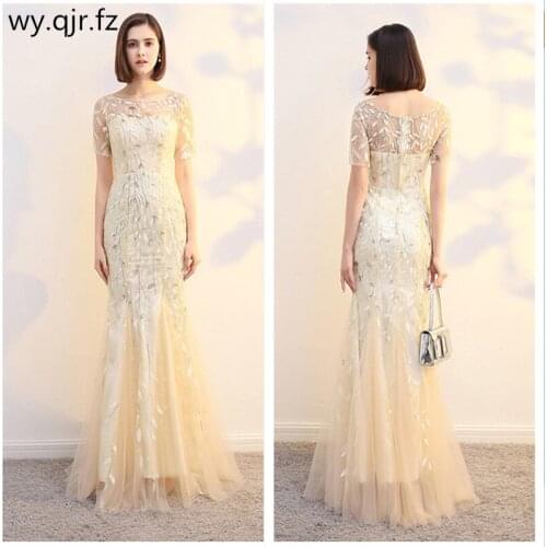 HJZY-100#Fishtail Long Bridesmaid Dresses dark blue Champagne Wine red other colors Wedding Party Prom Dress Lace Embroidery