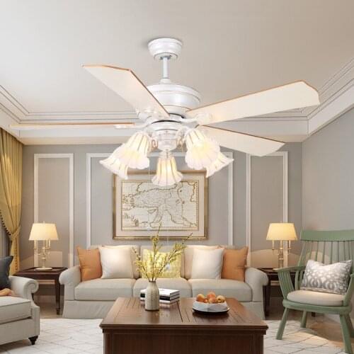 Wooden leaf white electric fan light restaurant living room decoration E27 bedroom furniture with lamp 52 inch fan lamps
