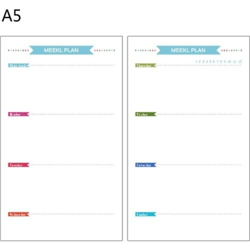6 Holes Refill Inner Paper Diary Week Month Planner for A5 Loose Leaf Notebook