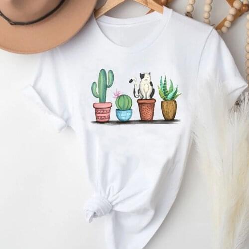 T-shirts for Women Cactus Printing Plant Ladies Fashion Spring Summer Clothes Stylish Tshirt Top Lady Print Sweet Tee T-Shirt