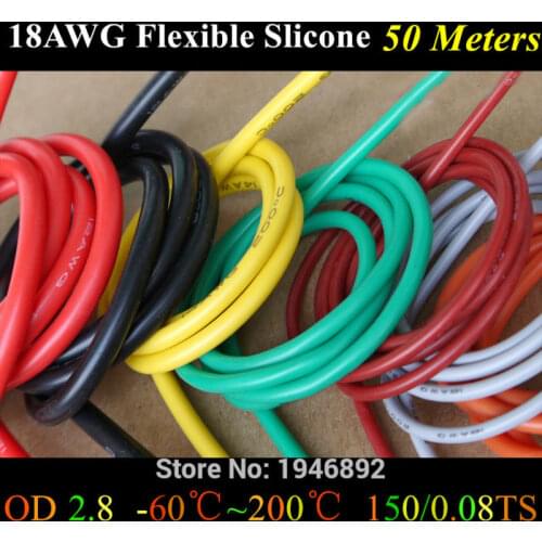 164ft 50 Meters 18AWG Flexible Silicone Rubber Wire Tinned Copper line RC Cable DIY with 10 colors to choose from