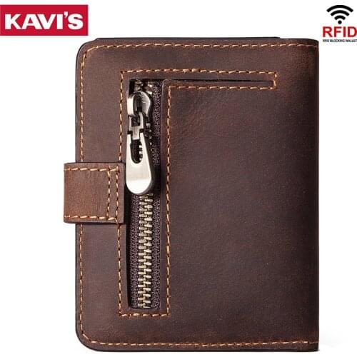 KAVIS High Quality Mens Genuine Leather Wallet Coin Purse Vintage Short Male Card Holder Wallets Zipper Money Bag Portomonee
