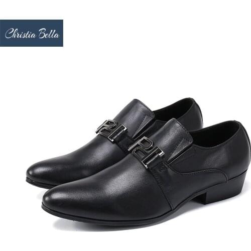 Christia Bella Classic Metal Charm Genuine Leather Men Shoes Black Business Office Formal Shoes Male Wedding Oxford Dress Shoes