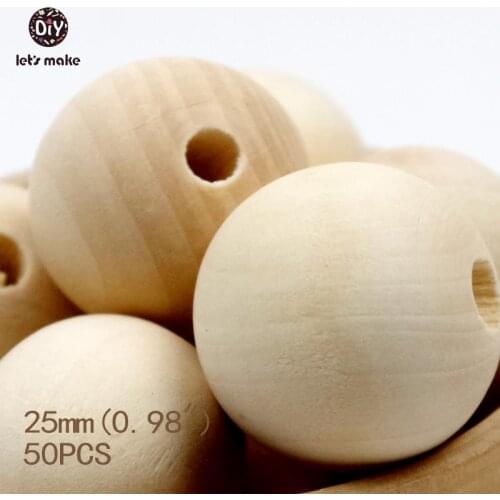 Lets Make 25mm Round Natural Wooden Beads Unfinished 50 Pieces Handmake Wood Beads Free Shipping