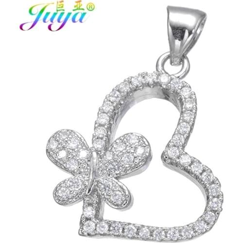Juya Ali Moda Micro Pave Zirconia Heart Butterfly Charm Pendants Accessories For Women Necklace Jewelry DIY Making