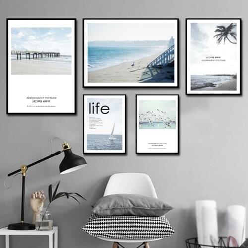 Nordic Decoration Motivational Poster and Prints Life Quote Sea Scandinavian Tropical Landscape Wall Pictures poster Home Decor