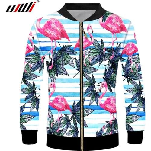UJWI 3D Printed Animal Leaf crane Zip Jacket Mens Spandex Clothing New Arrivals Tops Chinese Style Man Zipper Coat