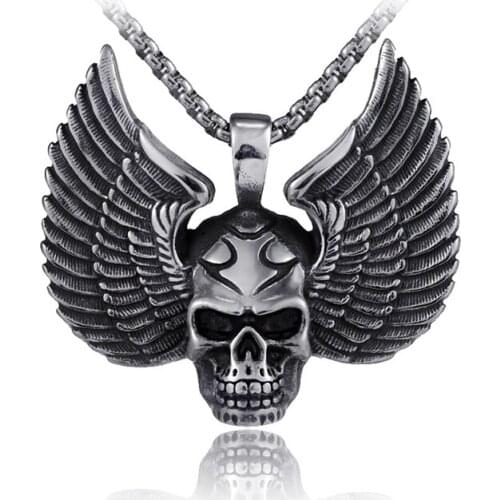 Devils Wings Stainless Steel Skull Pendant for Men High Quality Punk Biker Necklaces Fashion Rock Jewelry Accessories LN3015