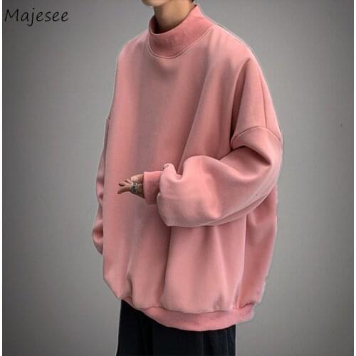 Men Sweatshirts Long Sleeve Turtleneck Solid Plus Velvet Thicker No Hat Autumn Winter Thermal leisure Korean Style Simple Chic