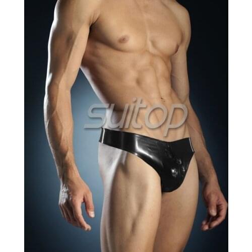 Suitop males latex briefs with front zip