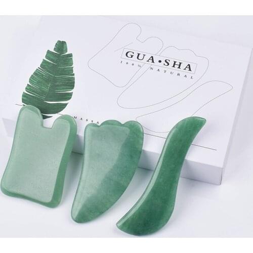 Natural Green Aventurine Guasha Stone Face Gua Sha Scraping 3 Pieces With Gift Box For Facial massage Beauty Gua Sha Scraper