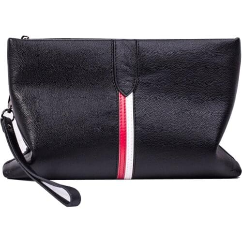 New Genuine Leather Men Handbags Pocket Day Clutches Large Capacity Soft Cowhide Leather Envelope Hand Bag Purse