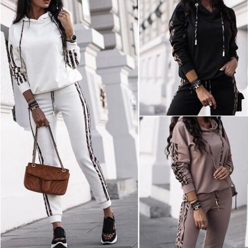 Autumn Two Pieces Tracksuit Wives Womens Chandal Ropa De Mujer Casual Stripe Sweatshirt Sports Jogging Femme Suits Female Sets