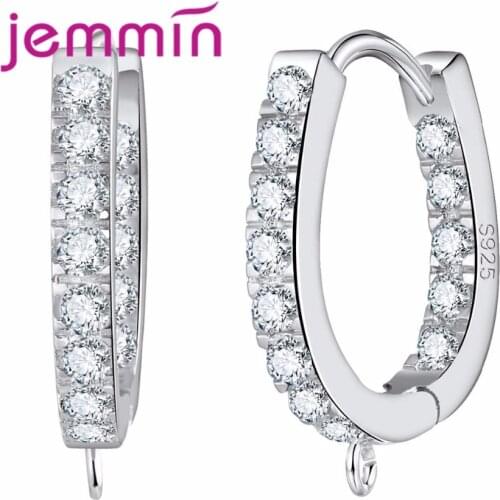 Simple Fine Clear Micro Rhinestone Hoop Earrings Finding For Women 925 Sterling Silver Making Accessory Hooks Ear Wire