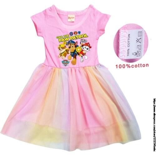 Cartoon PAW PATROL Girls Tutu Dress Princess Dress Fashion Baby Girls Dress Summer Gauze Dress Birthday Party Dress