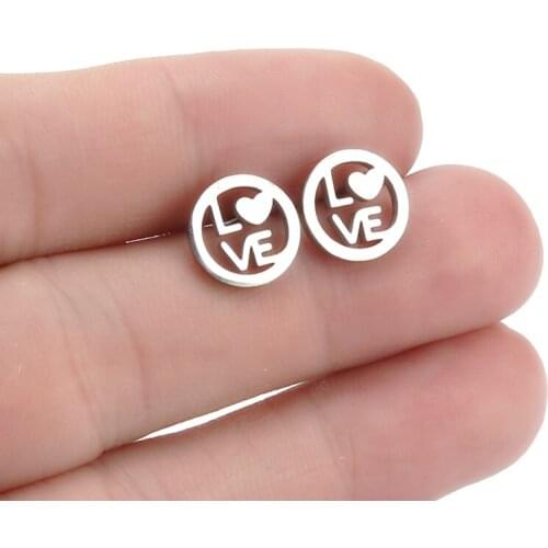 Stainless Steel love Heart Silver plated Stud Earrings For Women Girls Men Kids Mini earring Jewelry