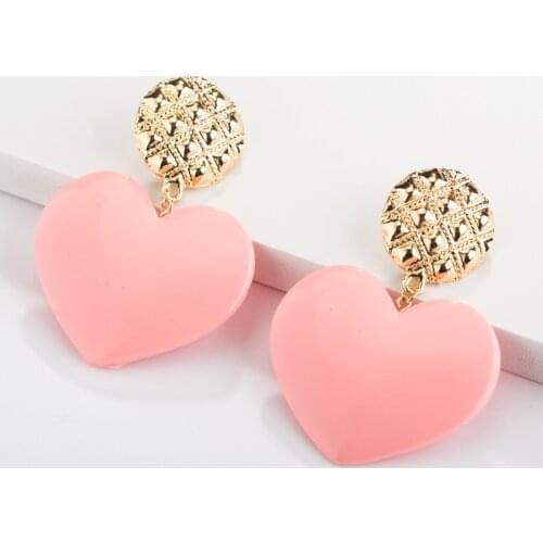 Candy Peach Heart Type Alloy Sheet Earrings Heart Shaped Cute Womens Accessories Todays Birthday Gift Acrylic Earring