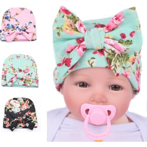 1 Pieces Baby Children Caps Cotton Girls Newborn Photography Props turban Spring Autumn Toddlers Flower Beanie Bow Knot Hat