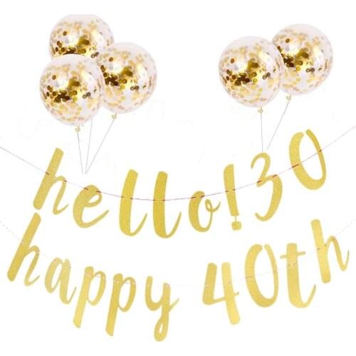 Glitter Gold hello 30 40 50 60 banner Confetti Balloon happy birthday party decorations adult anniversary 30th 40th 50th party