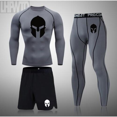 Spartan 3Pcs/Set Compression Mens Sport Suits Quick Dry Running set Long sleeve Clothes Training Gym Fitness Tracksuits Joggers